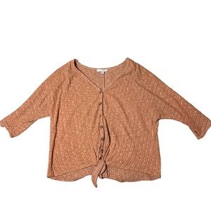 Green Envelope Button Down Tie Front Blouse